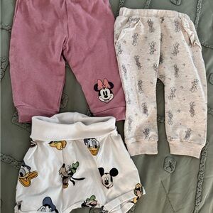 Disney Kids Sweatpants & Joggers , shorts Set of 3 Pink, Gray, White